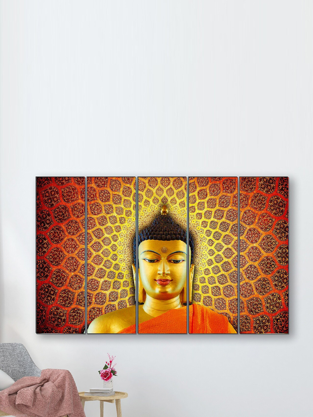 SAF Buddha MDF 5 Pcs Wall Rectangle Paintings Wall Art