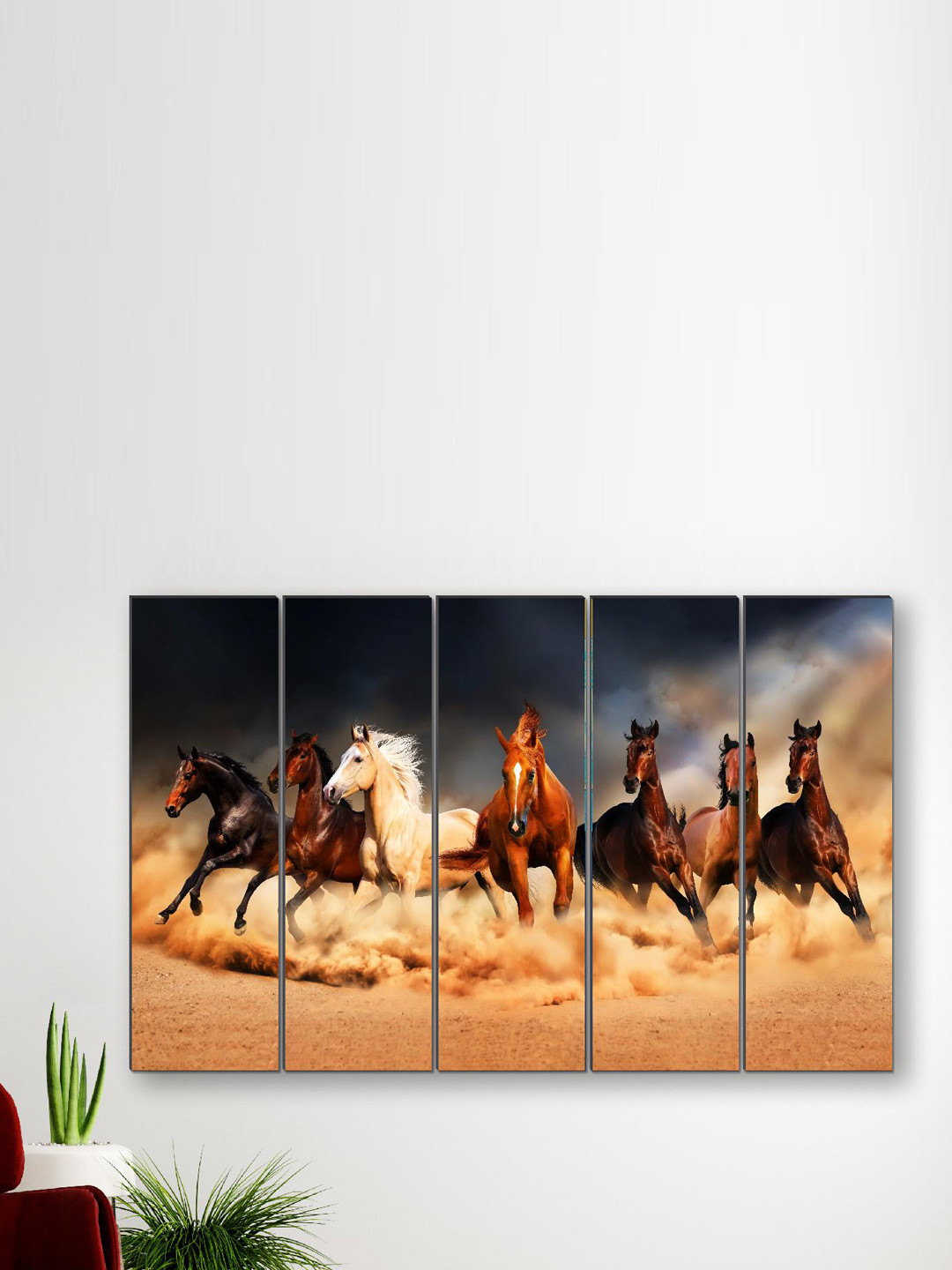 SAF Seven Running MDF 5 Piece Wall Rectangle Paintings Wall Art - 24 x 8In