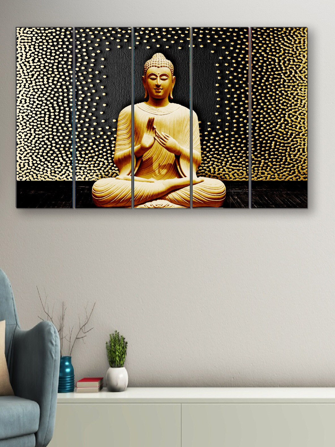 SAF Brown 5 Pieces Buddha Painting Framed Wall Art
