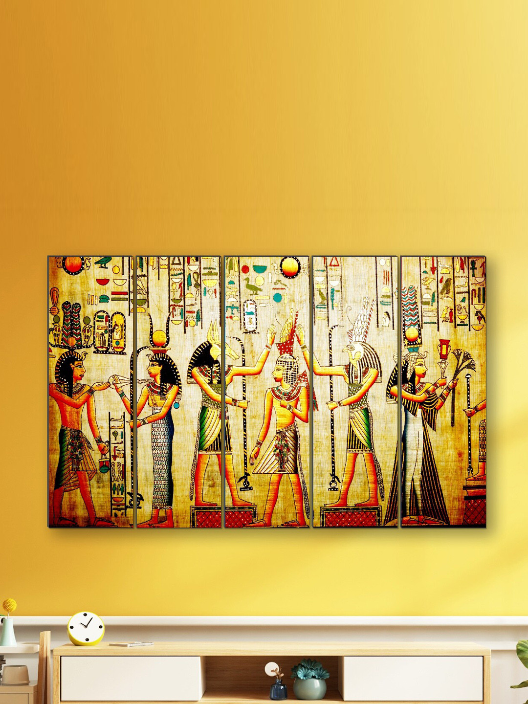 SAF Yellow Colored & Red 5 Pieces UV Textured Large Panel Painting Wall Arts