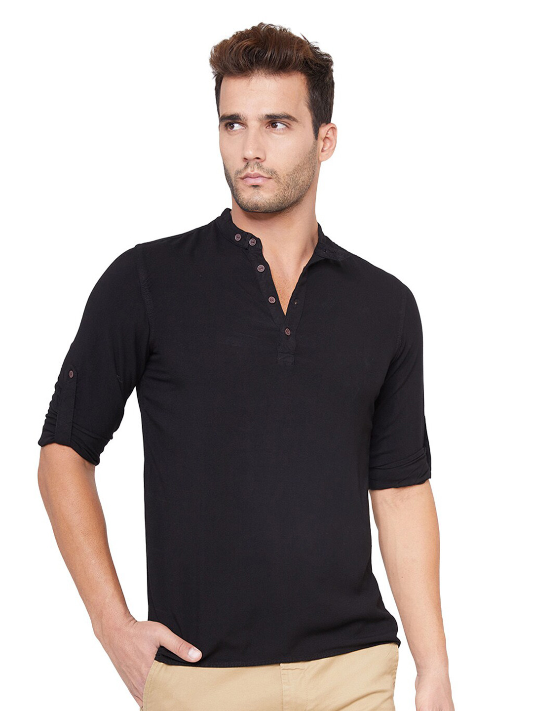 IDENTITI Classic Slim Fit Band Collar Casual Shirt