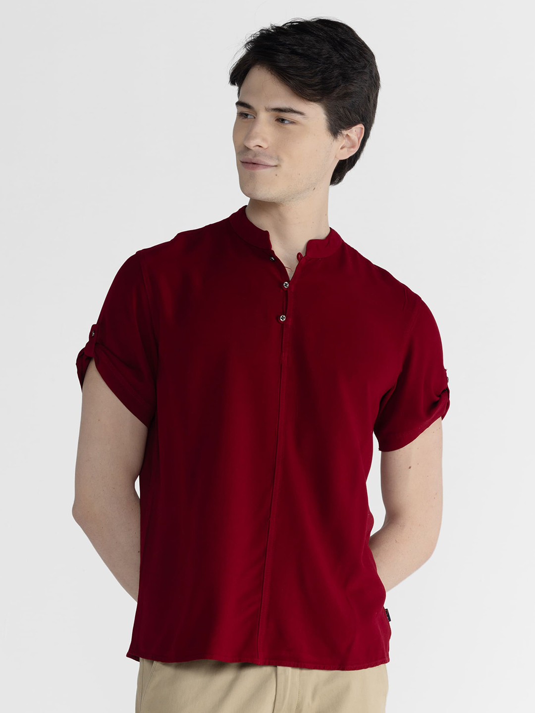 IDENTITI Classic Slim Fit Band Collar Casual Shirt