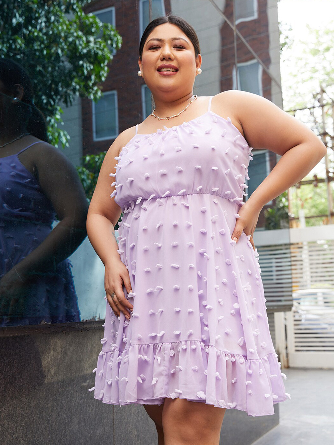 CURVE BY KASSUALLY Self Design Layered Georgette Fit & Flare Dress