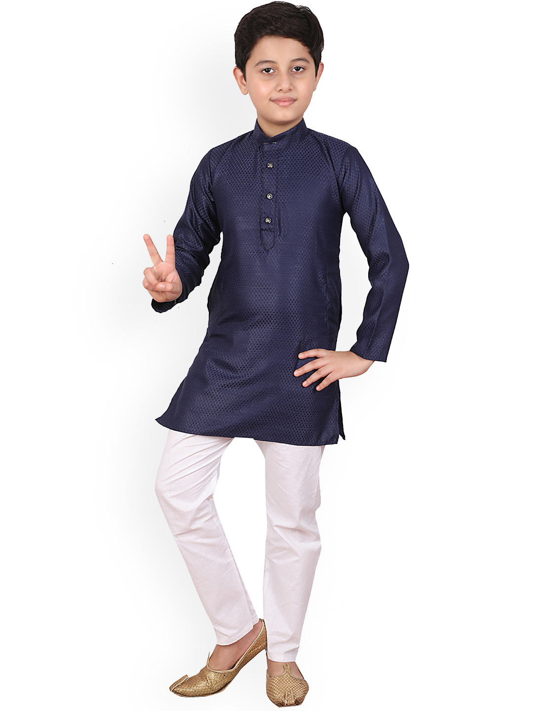 Pro-Ethic STYLE DEVELOPER Boys Band Collar Woven Design Kurta with Pyjamas