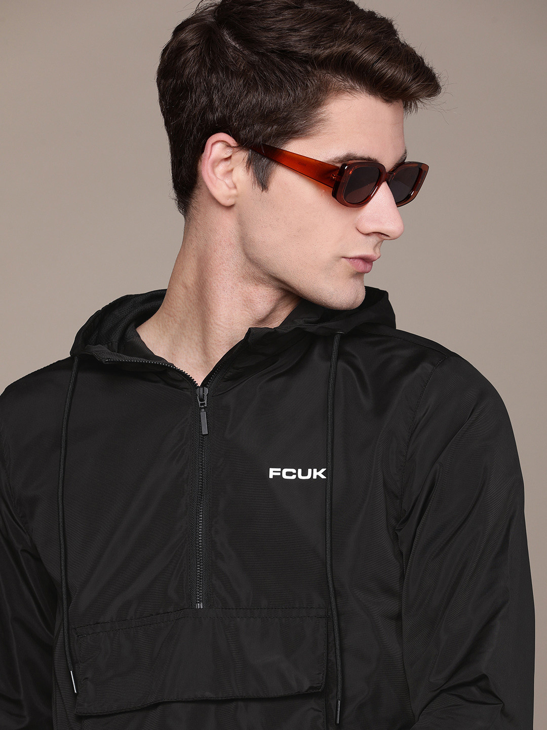 FCUK Solid Hooded Sporty Jacket