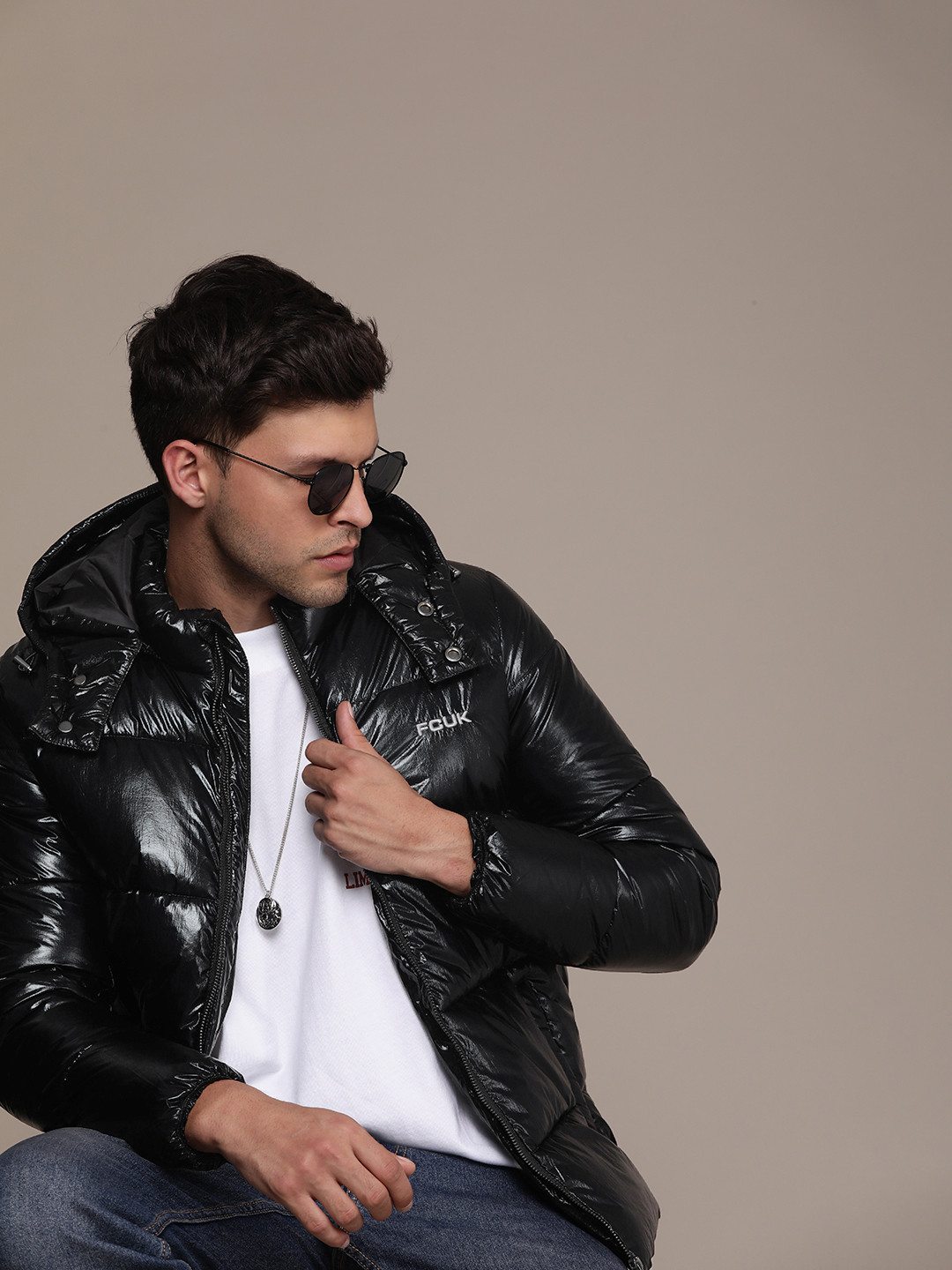 FCUK Men Solid Sheen Puffer Jacket