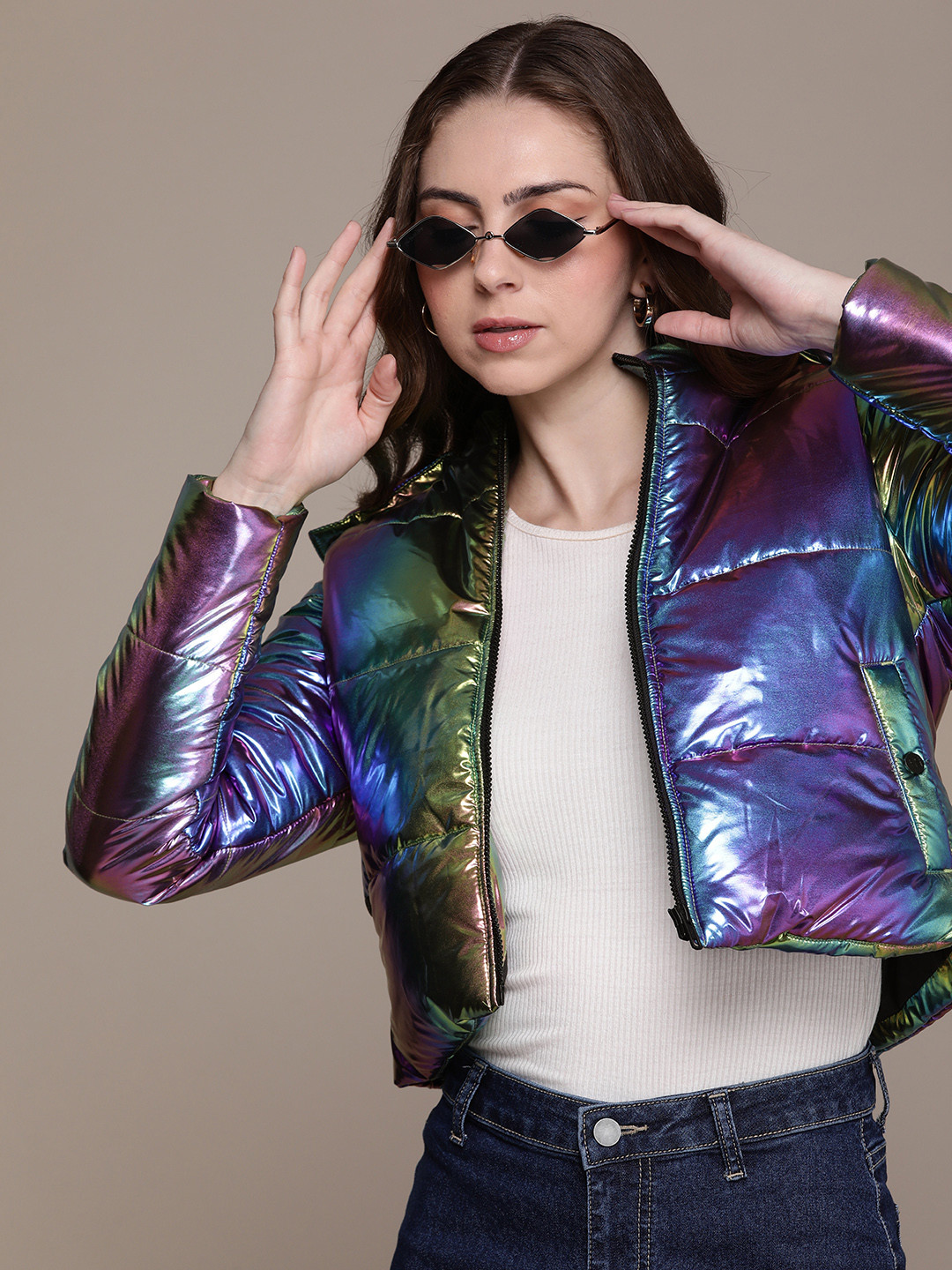 FCUK Hooded Crop Puffer Jacket