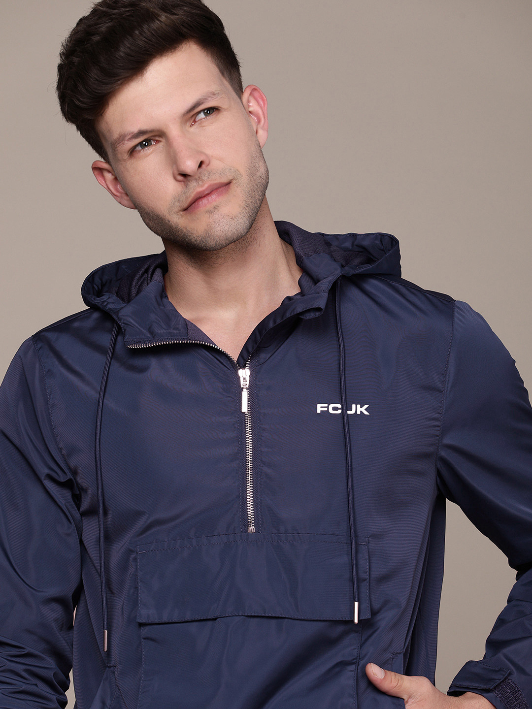 FCUK Solid Hooded Sporty Jacket