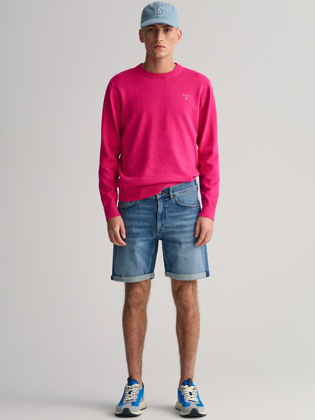 GANT Men Washed Mid-Rise Knee Length Cotton Denim Shorts
