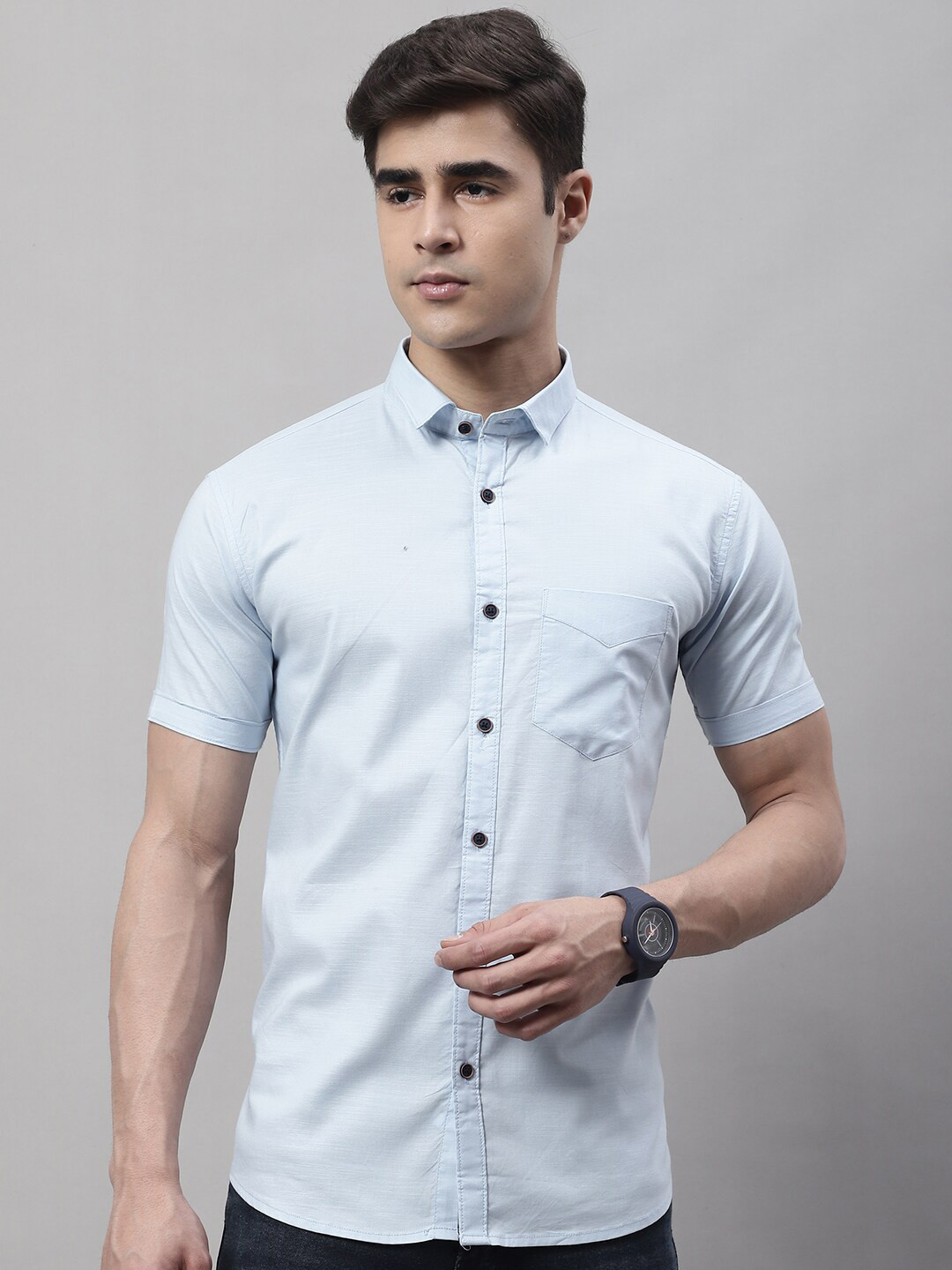Majestic Man Classic Spread Collar Pure Cotton Slim Fit Casual Shirt