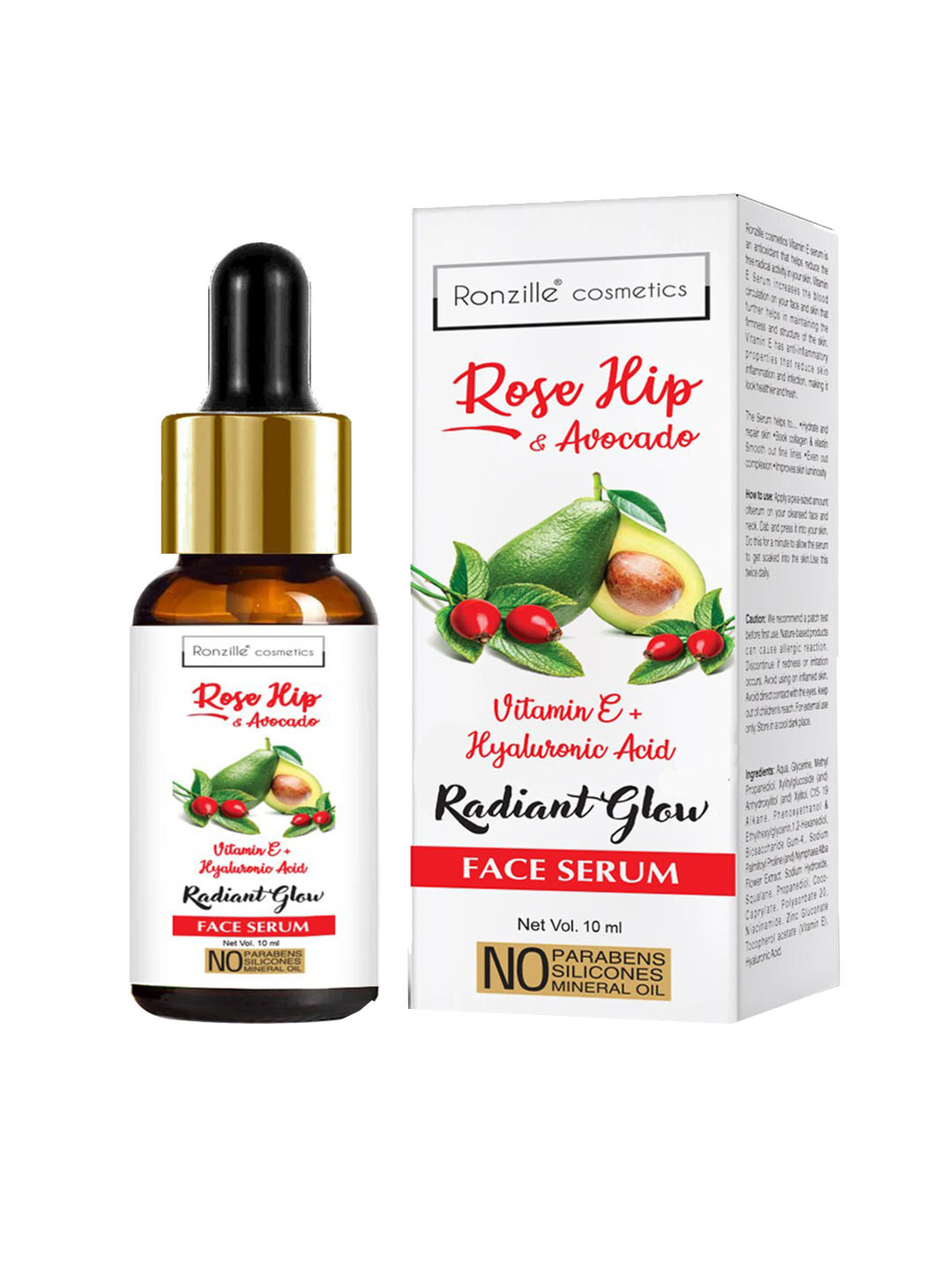 Ronzille Rose Hip & Avocado Radiant Glow Face Serum with Hyaluronic Acid - 10 ml