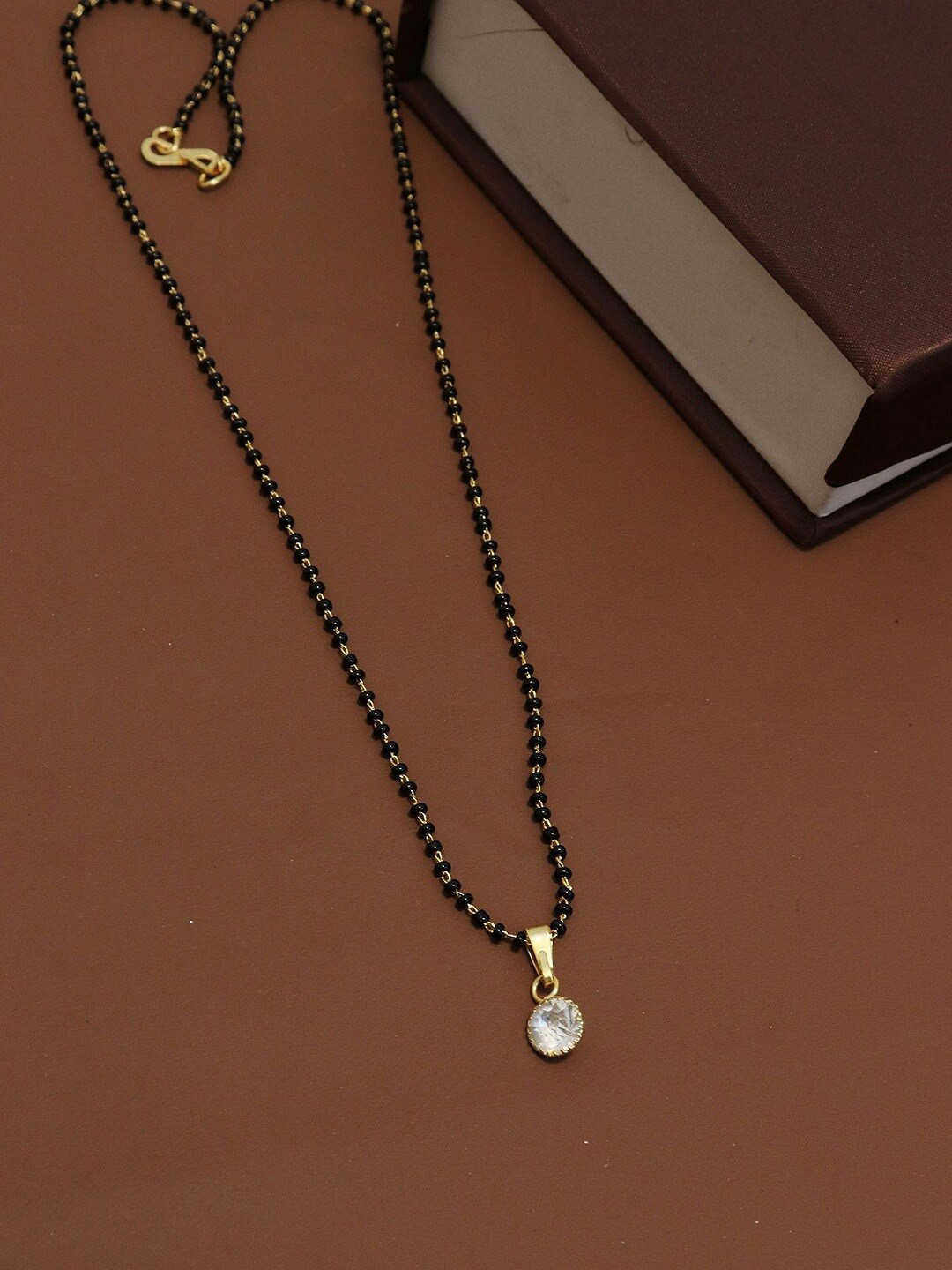 JEWEL WORLD Gold-Plated Stone Studded & Beaded Mangalsutra With Chain