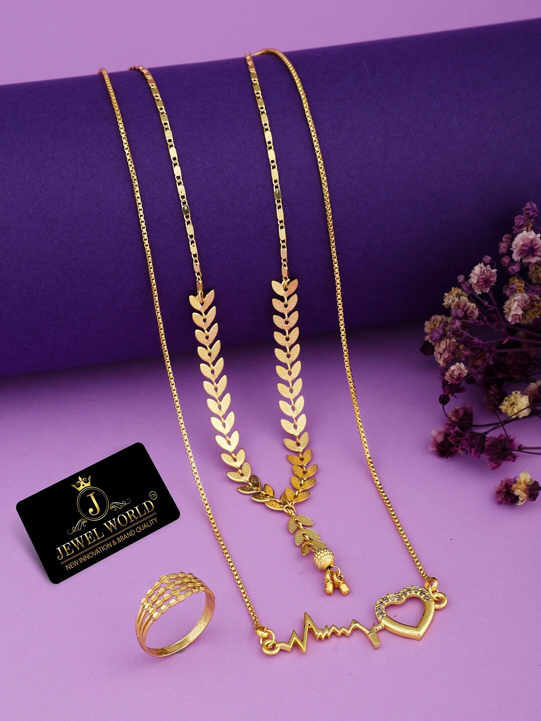 JEWEL WORLD Gold-Plated Stone Studded & Beaded Mangalsutra With Chain