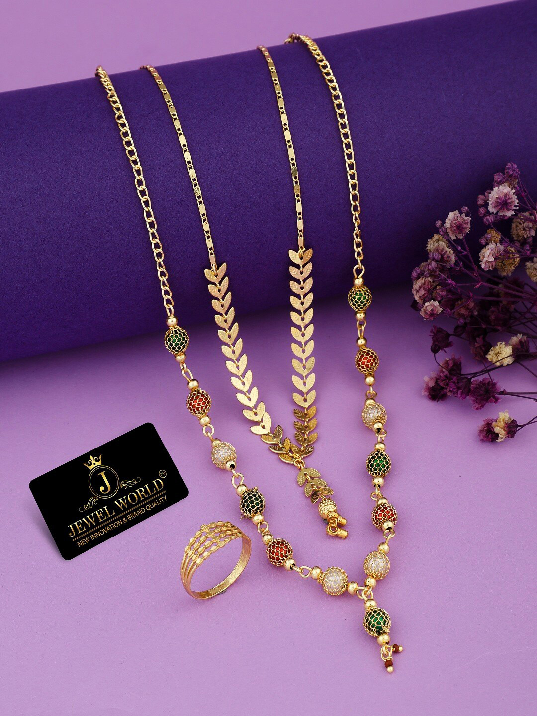 JEWEL WORLD Gold-Plated Beaded Mangalsutra With Chain Set