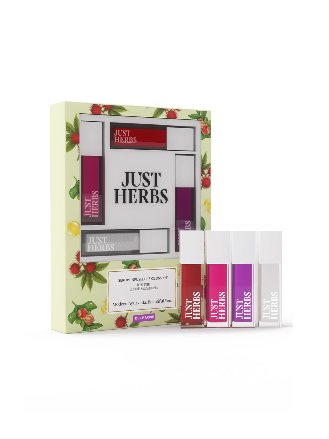Just Herbs Set Of 4 Smooth & Shiny Serum Infused Lip Glosses-1ml Each- Deep Love
