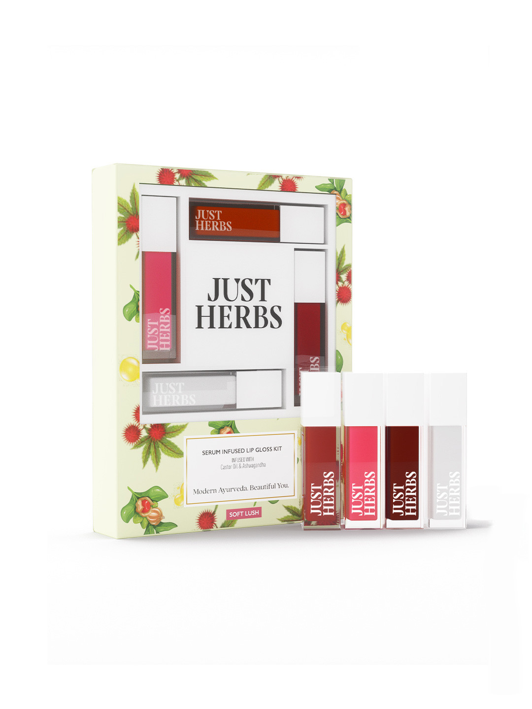Just Herbs Set Of 4 Smooth & Shiny Serum Infused Lip Glosses-1ml Each- Soft Lush