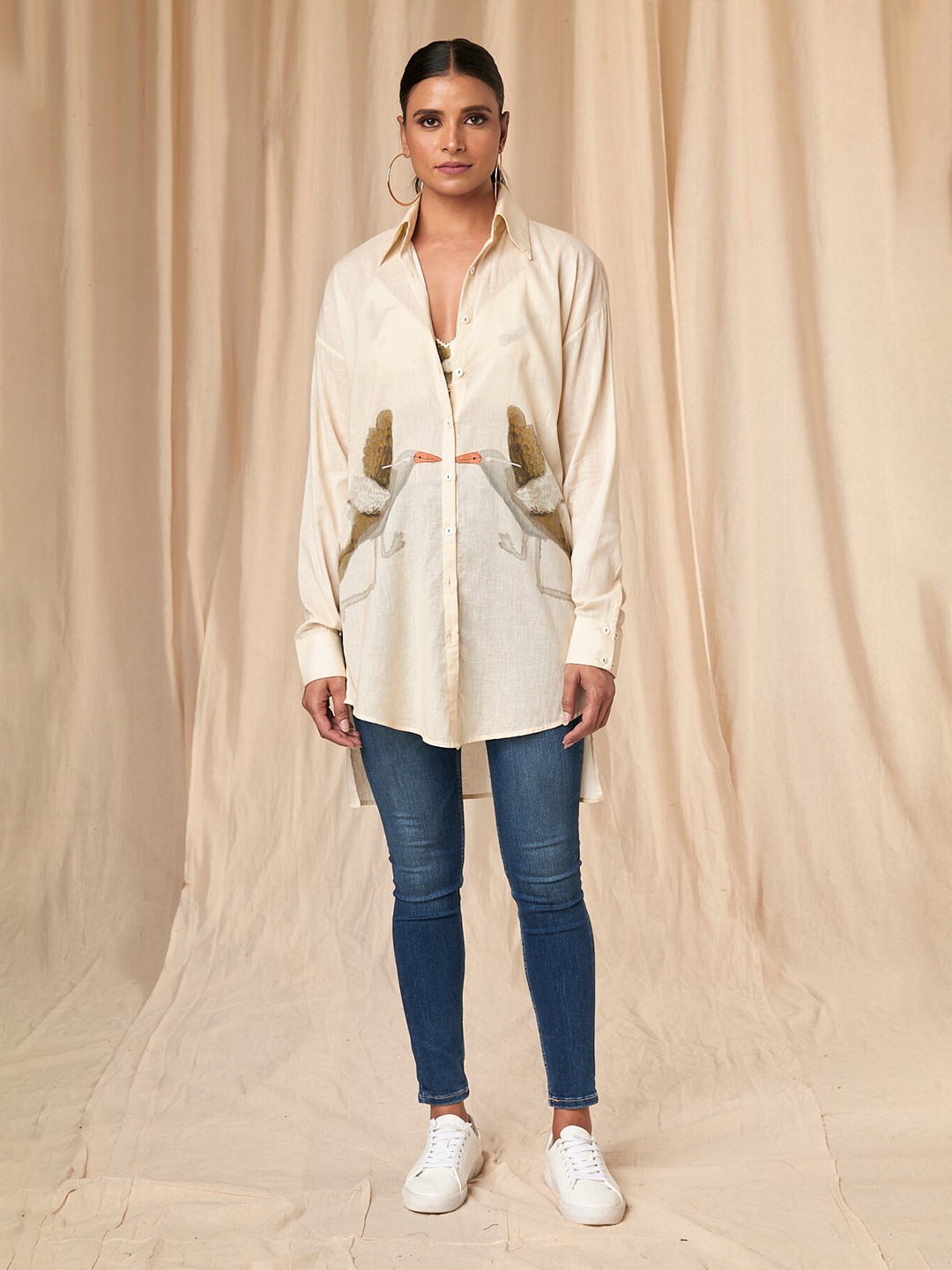 Masaba Emily Printed Spread Collar Comfort Opaque Longline Casual Shirt