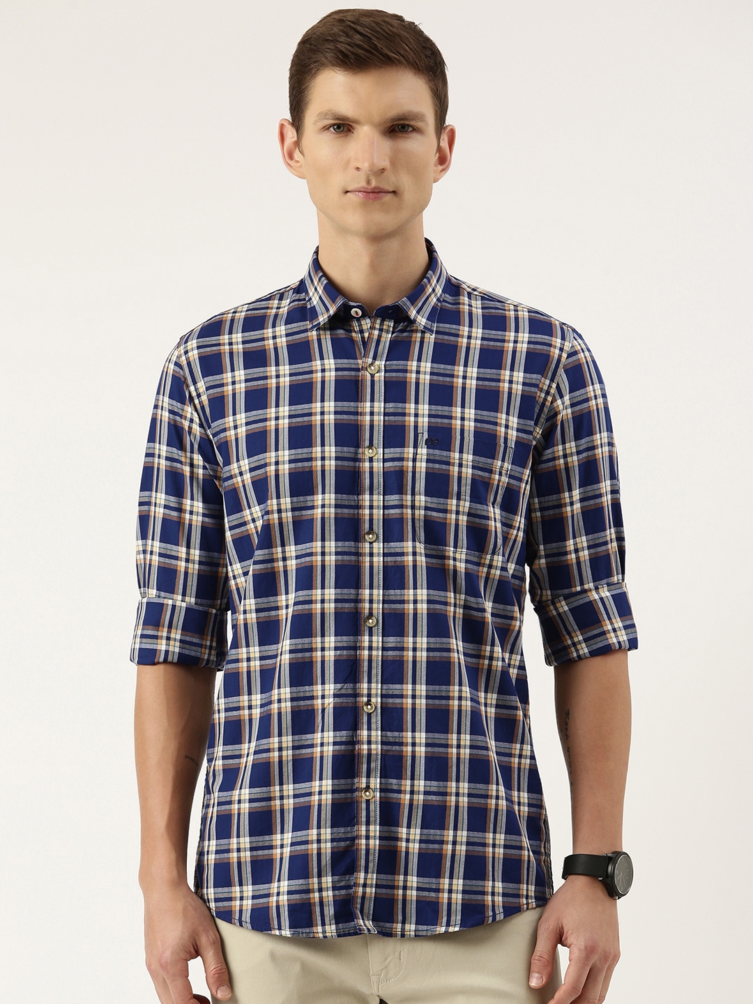 Buy Peter England Sport Slim Fit Tartan Checks Cotton Shirt