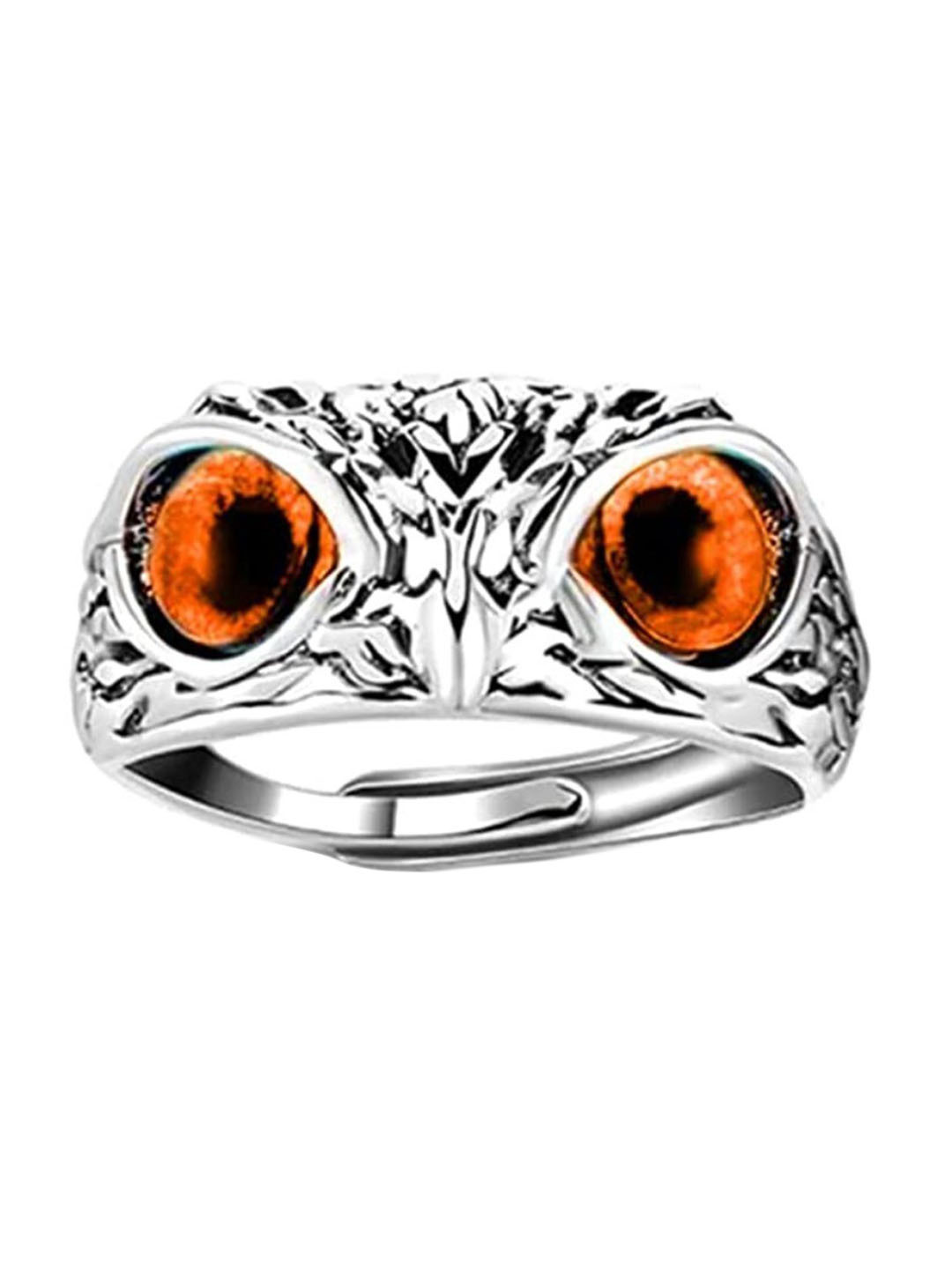 VIEN Silver-Plated Owl Eye Finger Ring