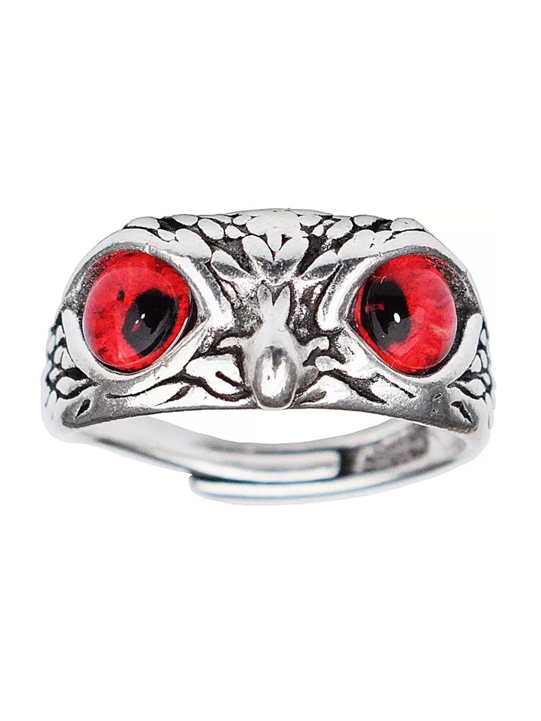VIEN Silver-Plated Owl Eye Finger Ring