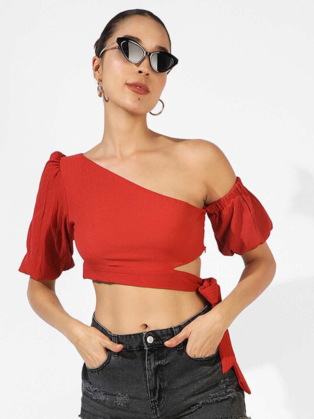 Campus Sutra Off Shoulder Spandex Crop Top