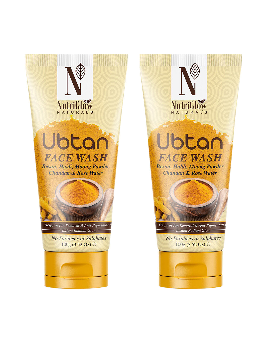 NutriGlow Naturals Set Of 2 Ubtan Face Wash With Haldi Chandan & Rose Water - 100g Each