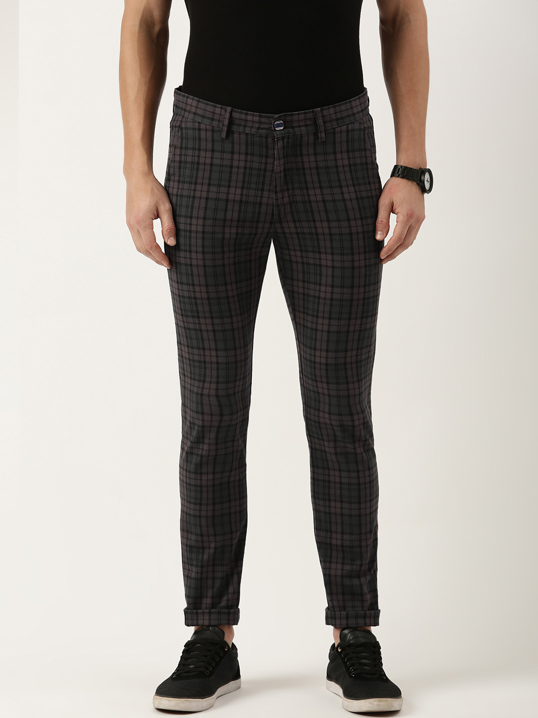 Peter England Checked Slim Fit Trousers