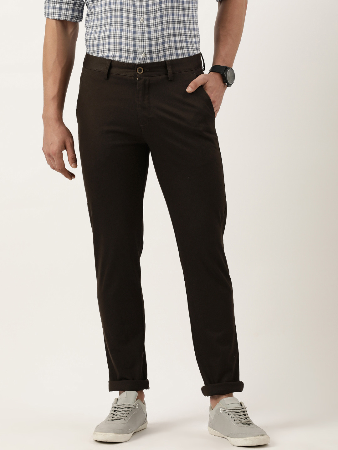 Peter England Men Coffee Brown Slim Fit Chinos Trousers