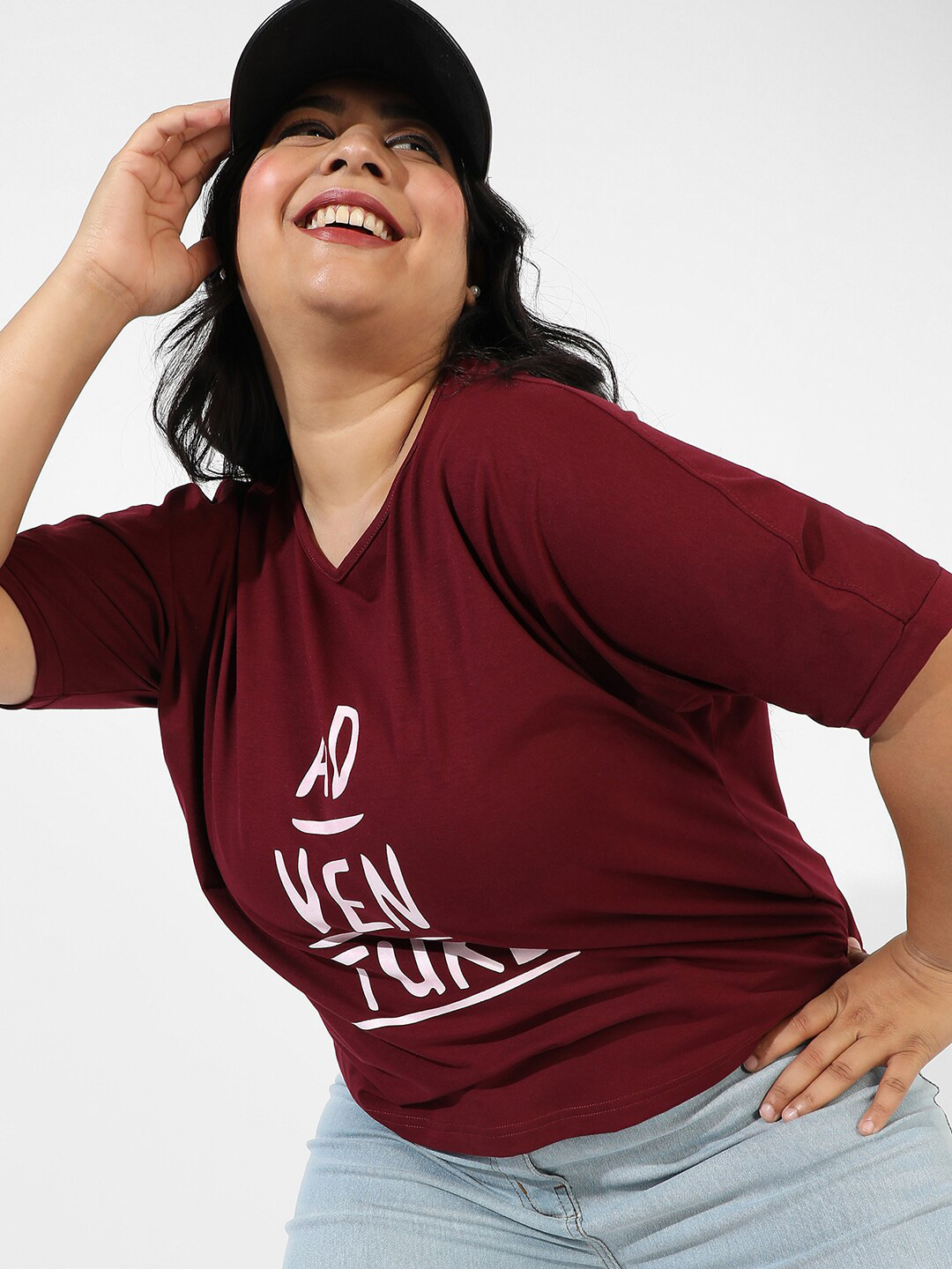 Instafab Plus Plus Size Typography Printed Cotton Top
