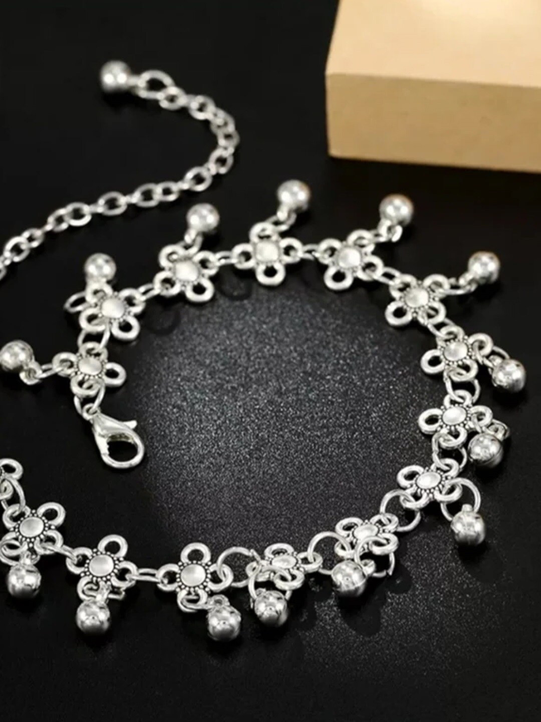 OOMPH Silver-Plated Stone-Studded Anklets