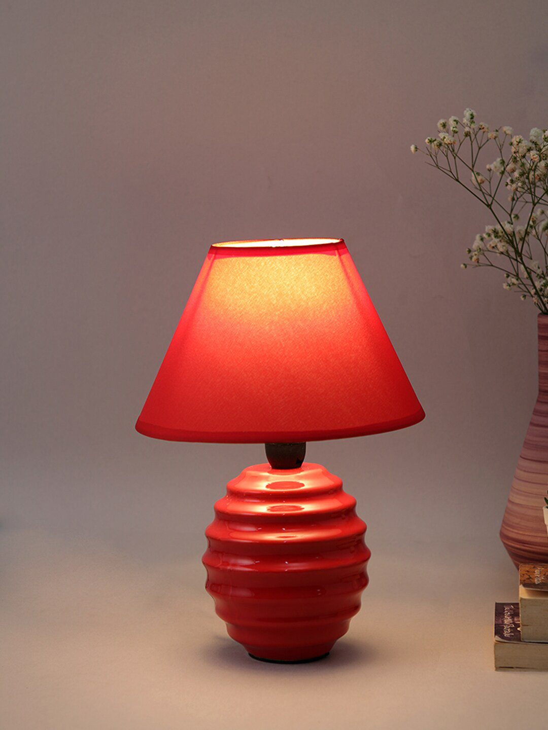 TAYHAA Red Textured Ceramic Classic Table Lamp