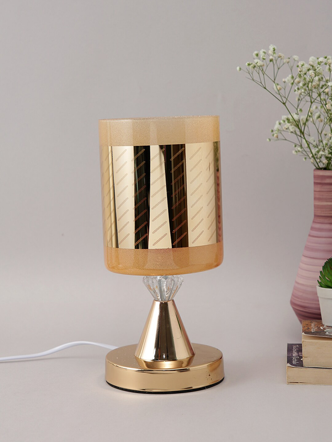 TAYHAA Gold Toned Textured Glass Table Lamp