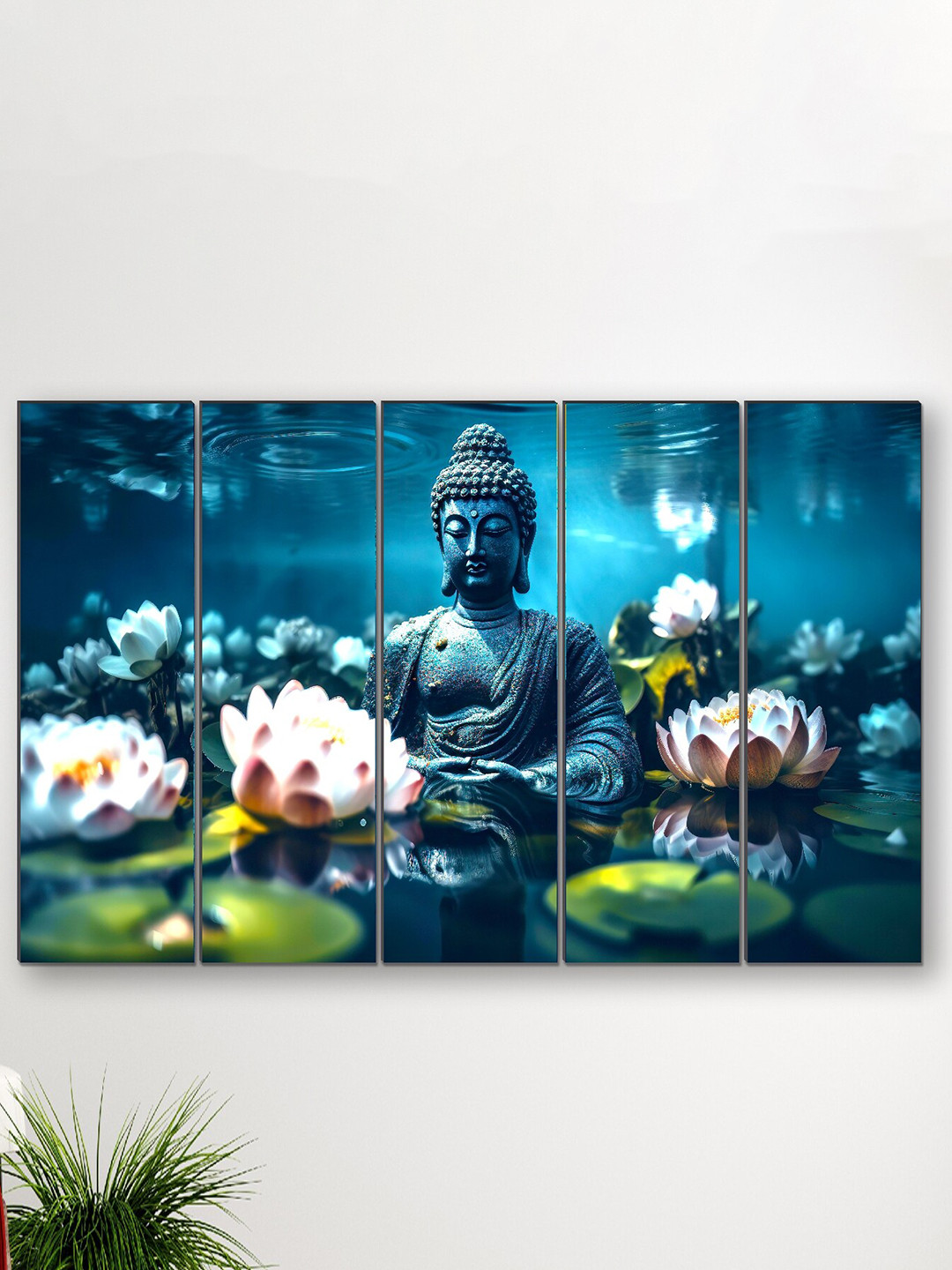 SAF Blue & White 5 Pieces Buddha Religious Wall Painting