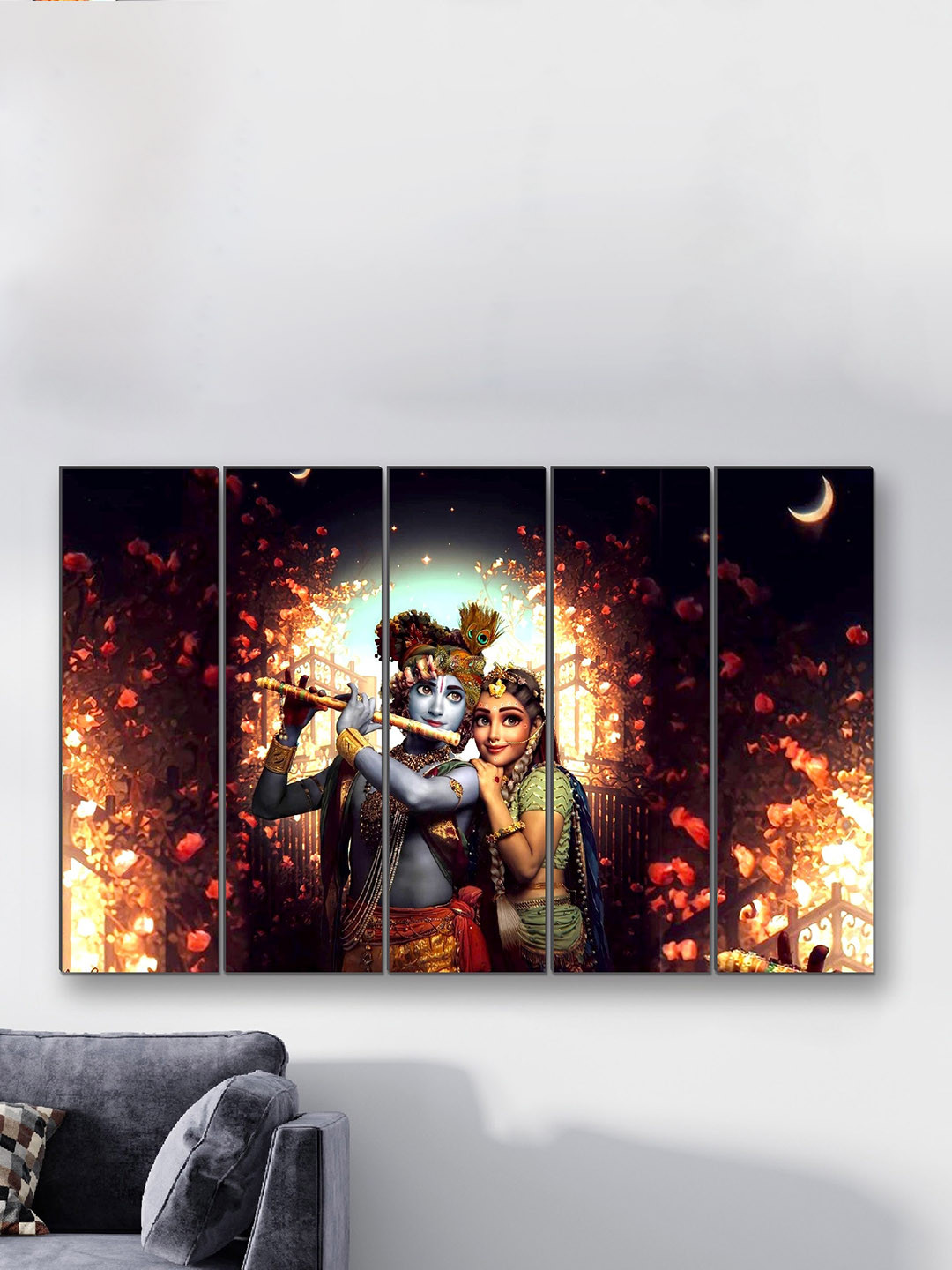 SAF 5 Black & Red Pieces Radha Krishna Painting Wall Arts