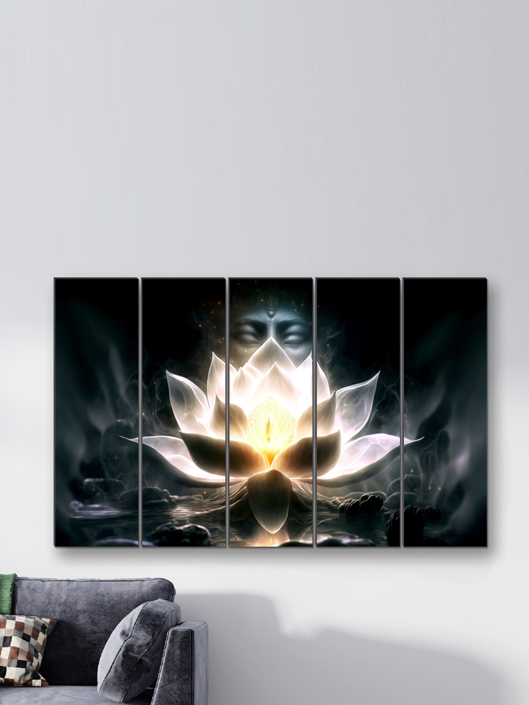 SAF Black 5-Pieces 3D Buddha Printed Framed Wall Art