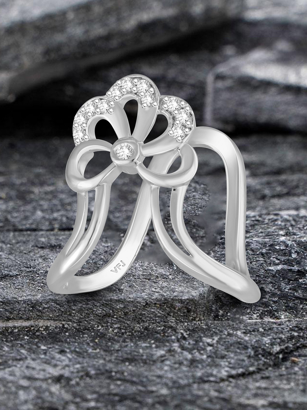 Vighnaharta Rhodium-Plated CZ-Studded Cuffed Brass Finger Ring