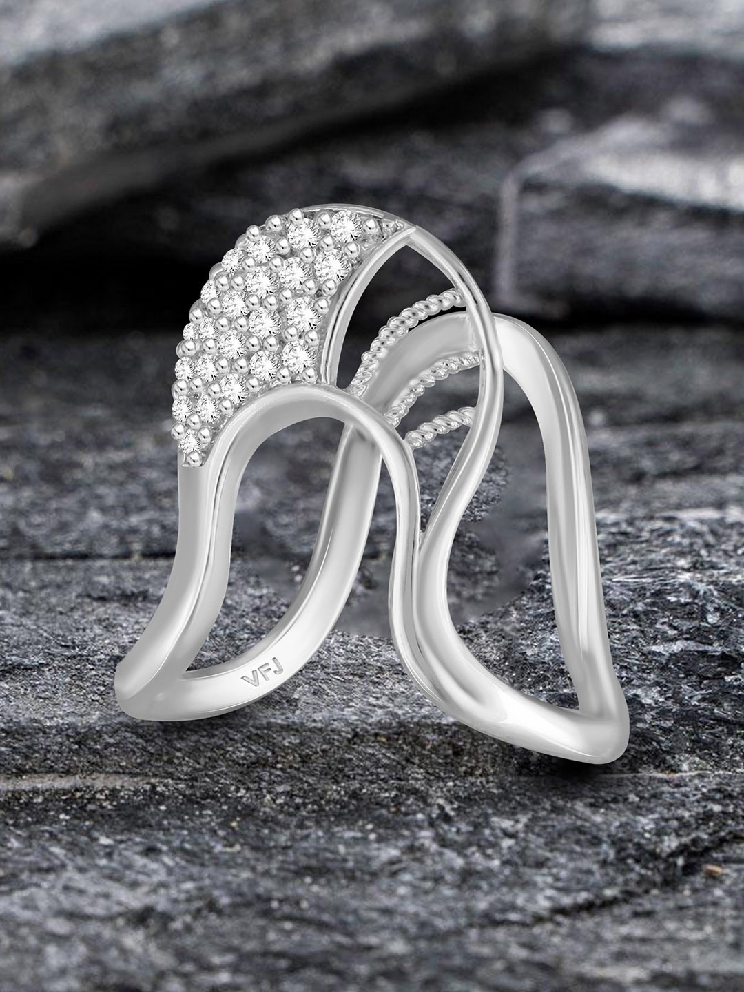 Vighnaharta Rhodium-Plated & CZ Stone-Studded Finger Ring
