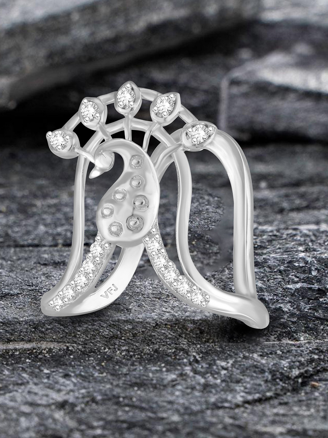 Vighnaharta Rhodium-Plated Cubic Zirconia-Studded Ghoda Vanki Ring