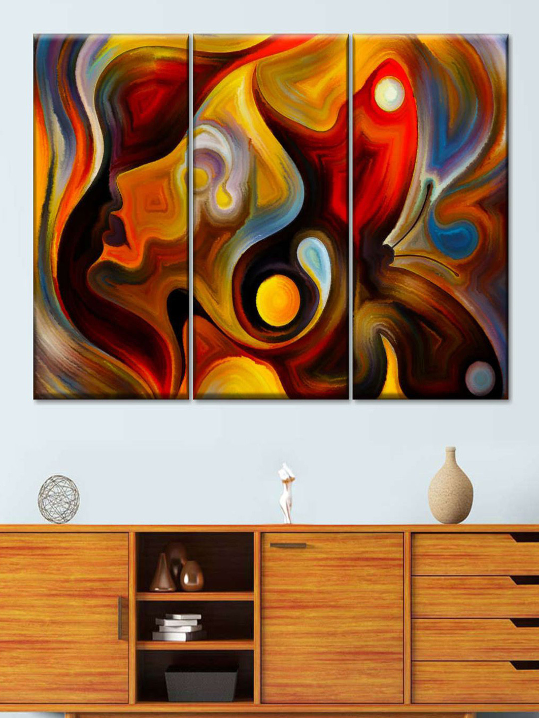 POSTERS AND TRUSS 3 Pieces Yellow & Red Abstract Portrait Painting Wall Art