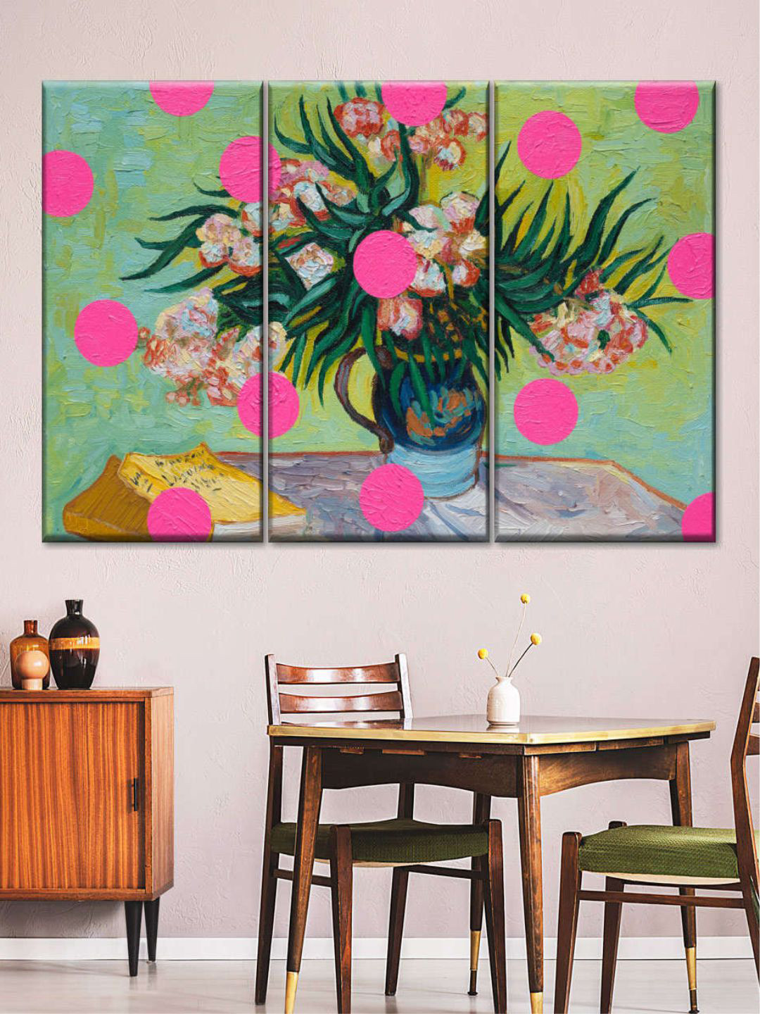 POSTERS AND TRUSS Green & Pink 3 Pieces Circles Painting Wall Art