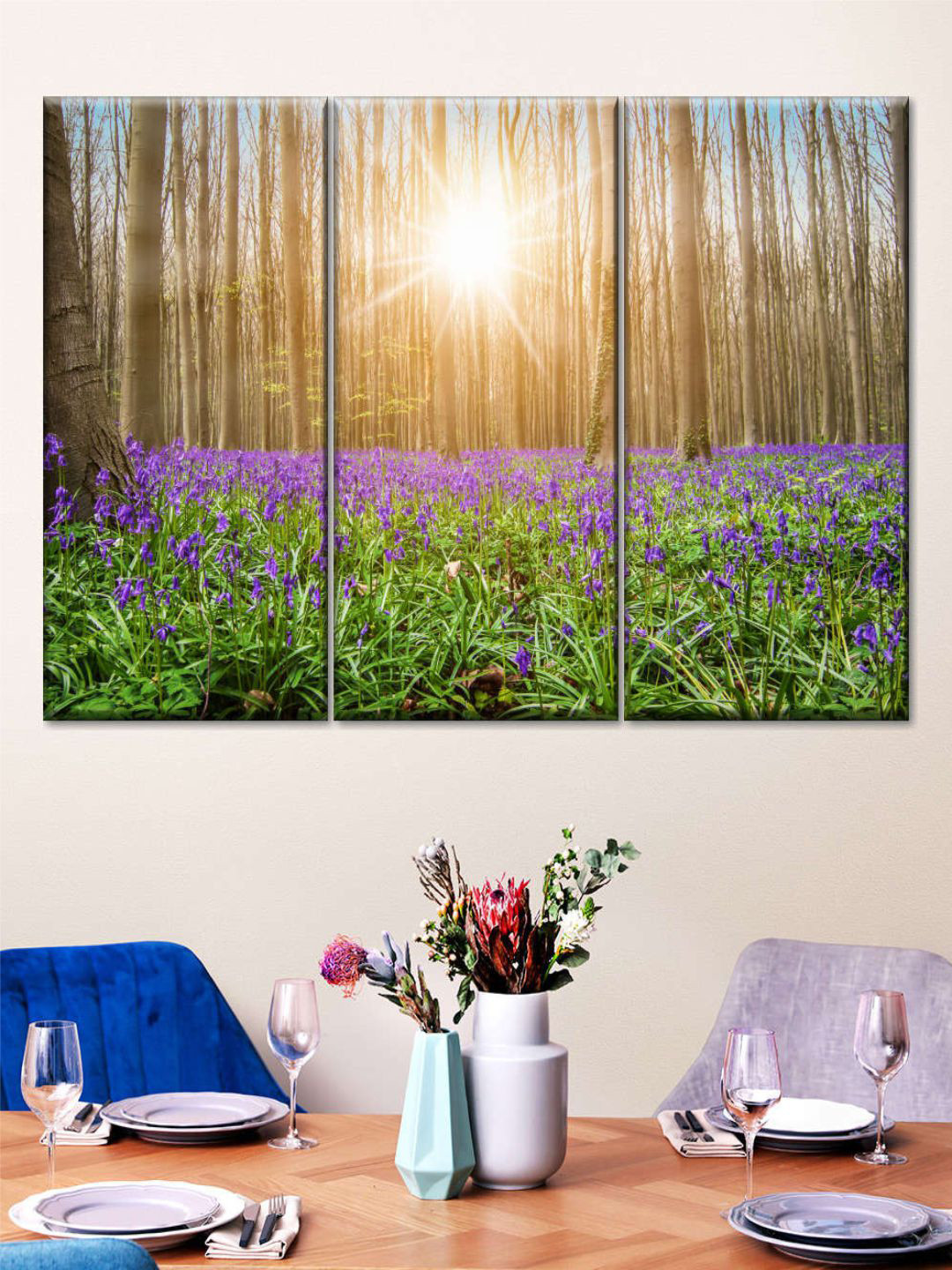 POSTERS AND TRUSS Green 3 Pieces Forest Printed Framed Wall Art