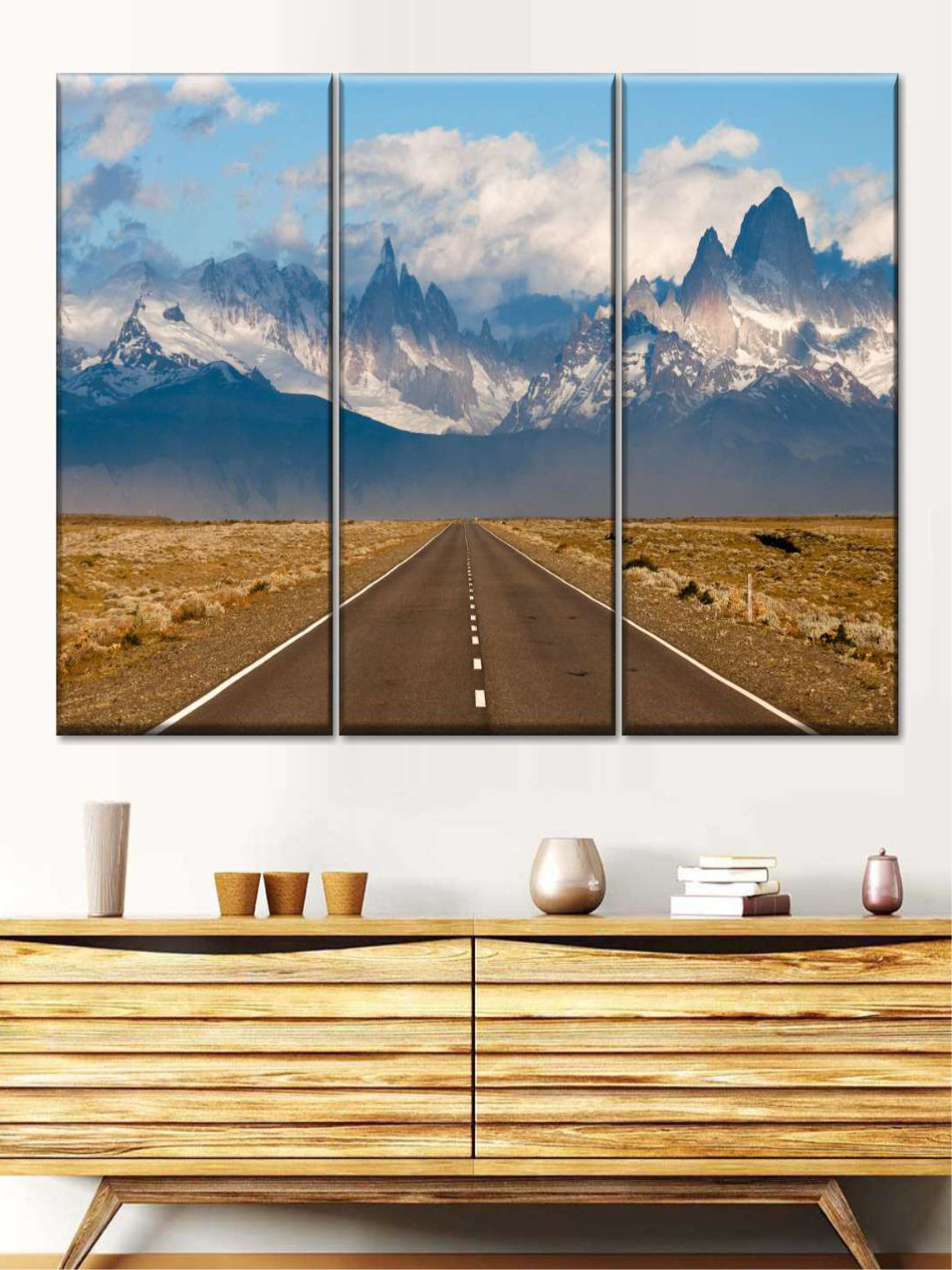 POSTERS AND TRUSS Brown & Blue 3 Pieces Painting Wall Art