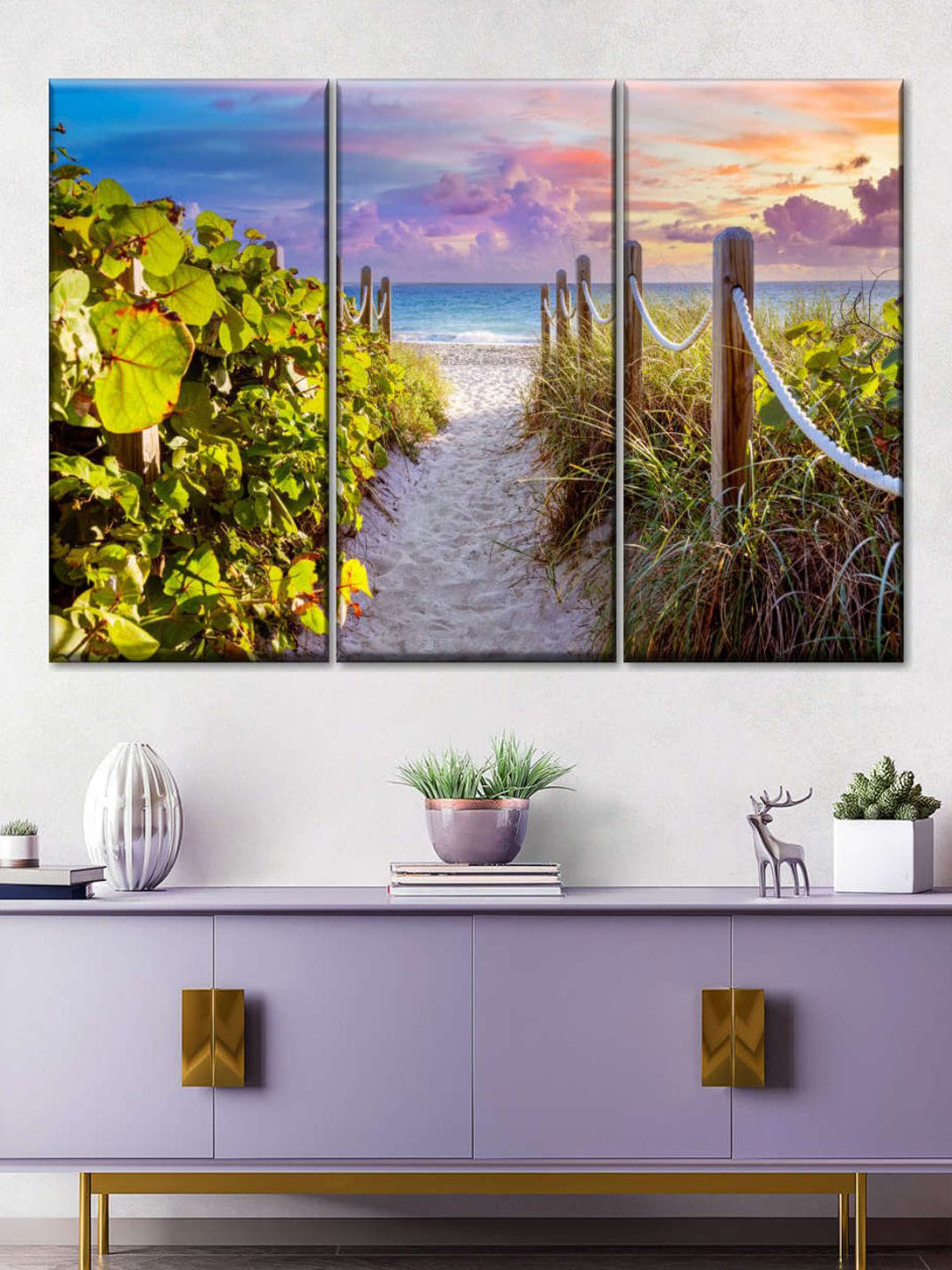 POSTERS AND TRUSS Blue & Green 3 Pieces Seagrapes Florida Painting Wall Art