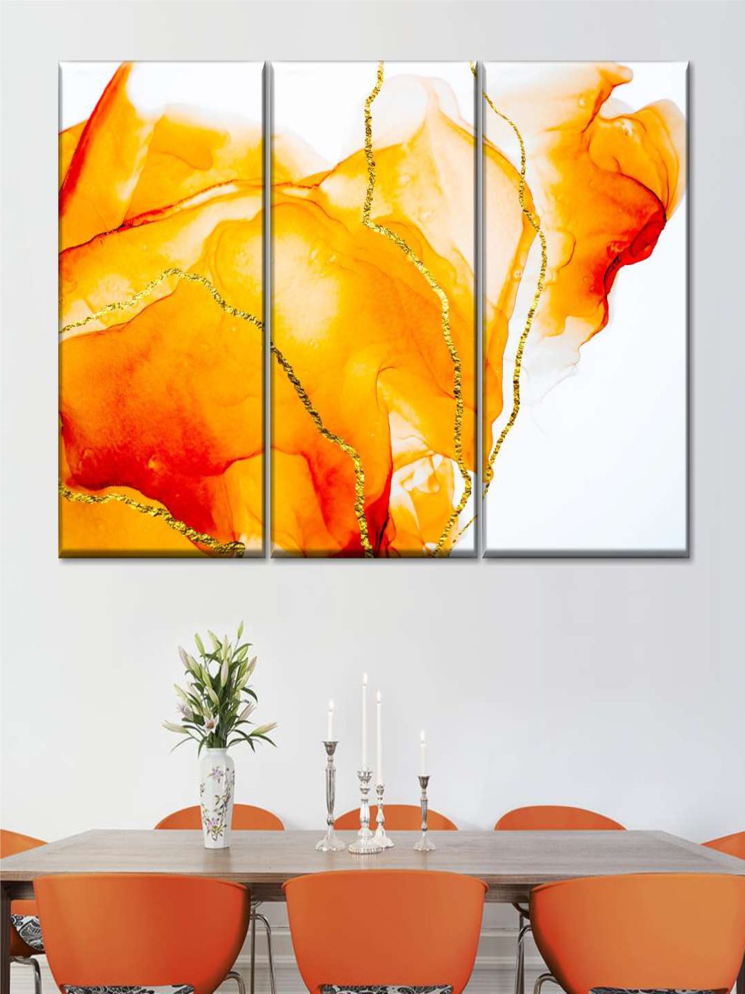 Set of 3 Frame Wall Art Abstract Geometric store Gold White Orange Light Print Painting on Canvas Wall Art Large Print Printable Wall Art Prints