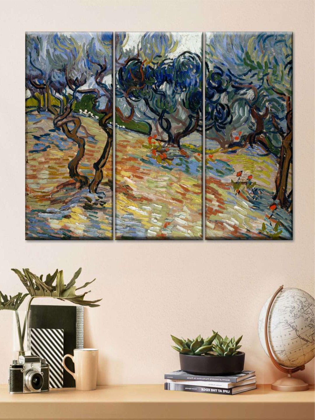 POSTERS AND TRUSS Blue & Yellow 3 Pieces Olive Trees 1889 Painting Wall Art