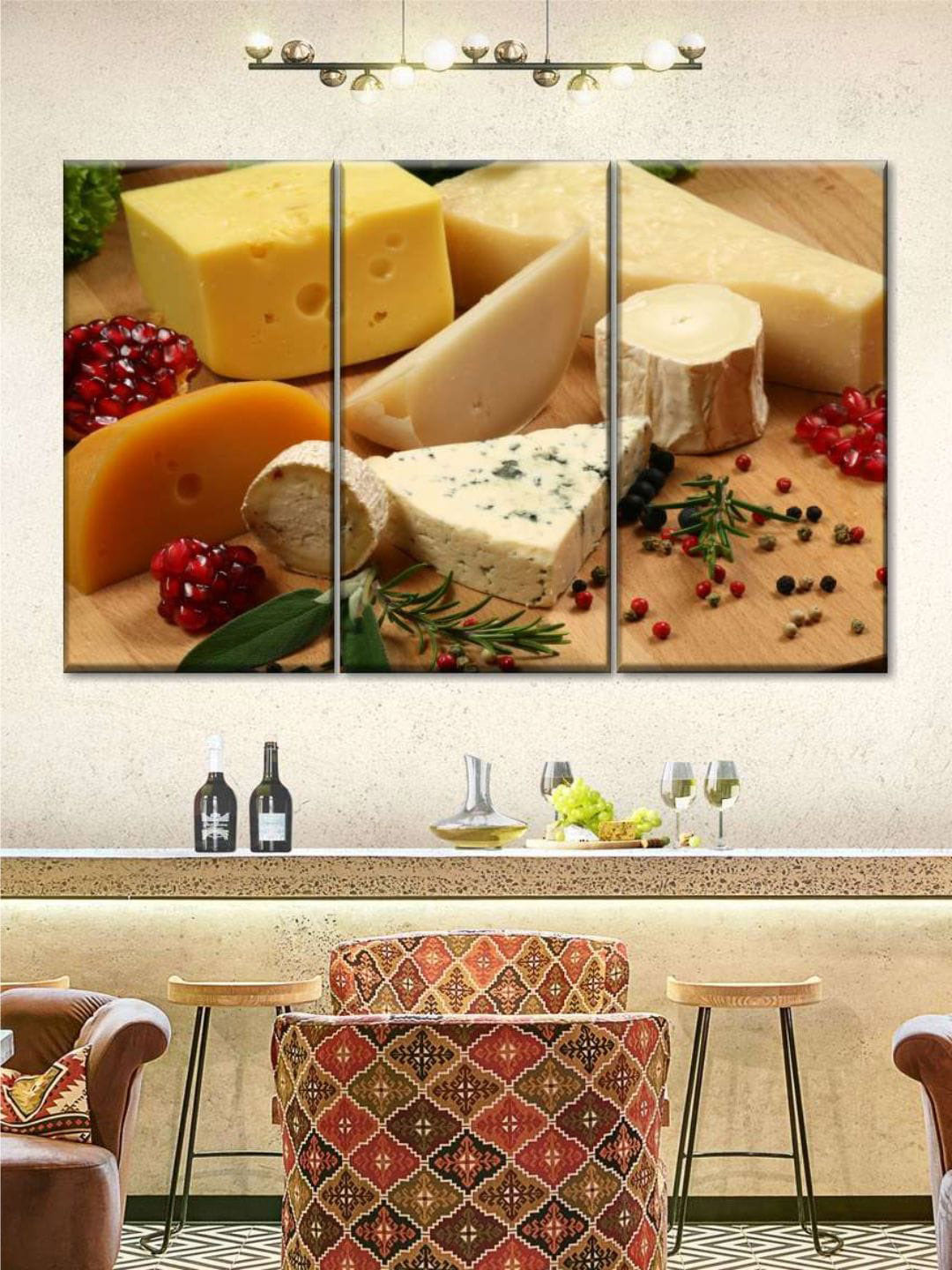 POSTERS AND TRUSS Beige & Cream Coloured 3 Pieces Savory Cheeses Painting Wall Art