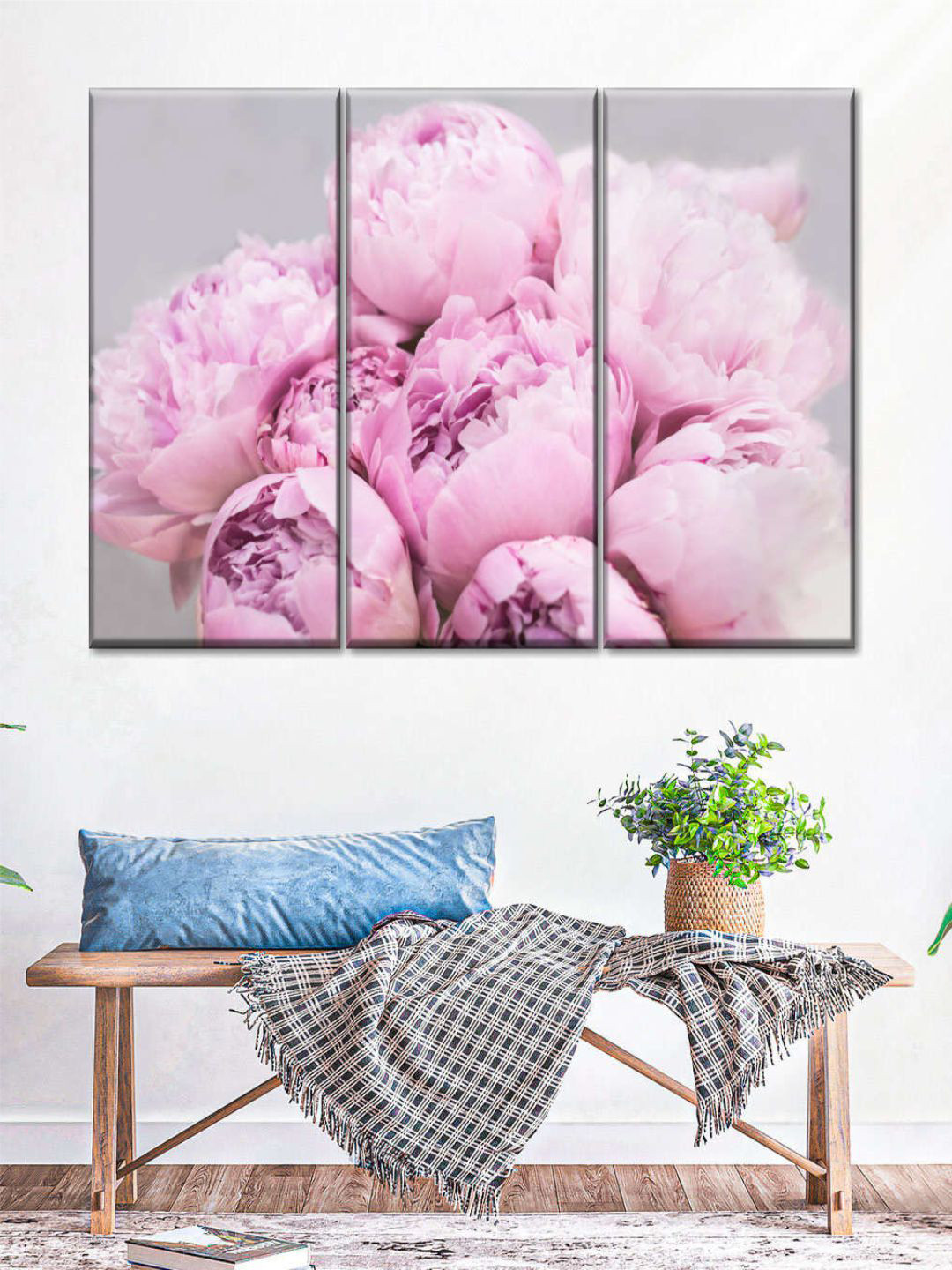 POSTERS AND TRUSS Pink & Grey 3 Pieces Peonies Painting Wall Art