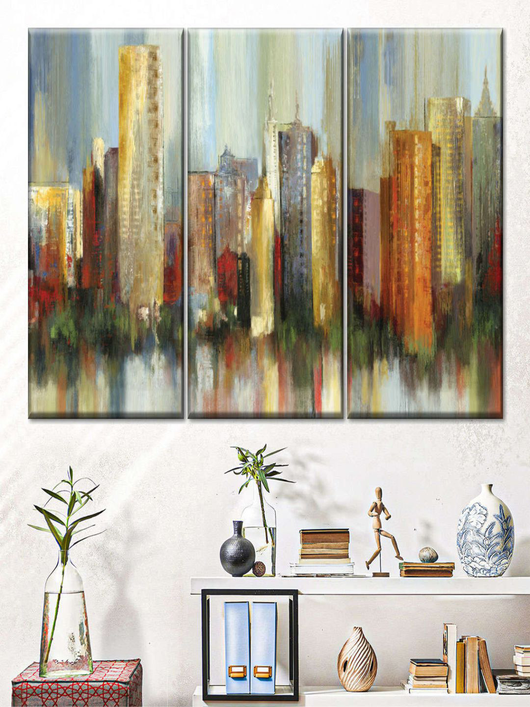 POSTERS AND TRUSS Metropolis Canvas 3 Piece Rectangle Paintings Wall Art - 30 x 20In