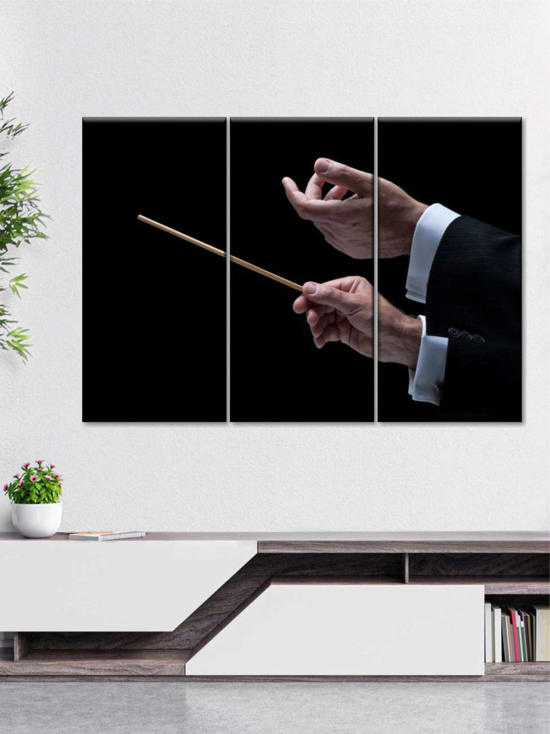 POSTERS AND TRUSS Black & Brown 3 Pieces Painting Wall Art