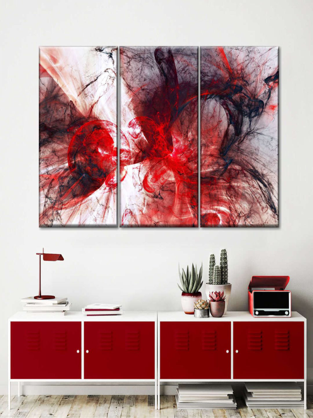 POSTERS AND TRUSS White & Red 3 Pieces Vampire Blood Abstract Painting Wall Art